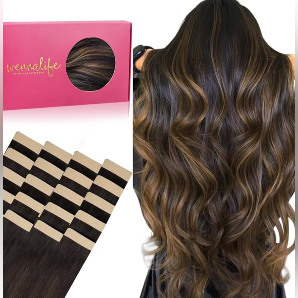WENNALIFE 22 Inch Tape In Human Hair Extensions Balayage 2/6/P2 20pcs 50g New